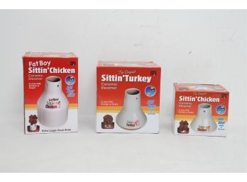 3 New 'The Original Sittin Chicken/Turkey' Ceramic Steamer Stand