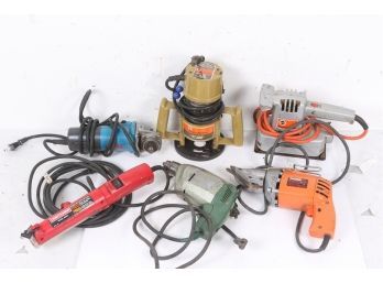 Group Of Misc. Power Tools Including Sander, Drill, Snips, Router Etc