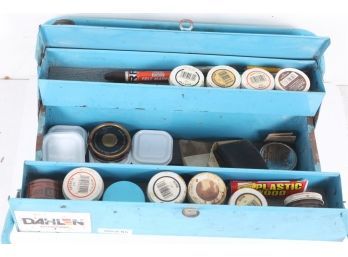 Blue Metal Toolbox Full Of Painting Supplies