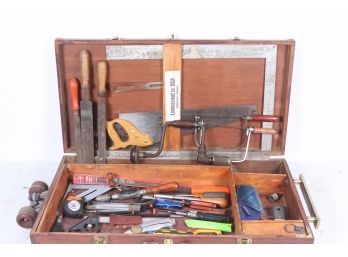 Vintage Custom Wood Toolbox Full Of Tools *See Pictures For Whats Included*