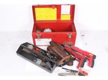 Pair Of Powder Actuated Power Tools Red Head 721& Omark 721 W/ Metal Tool Box & Supplies