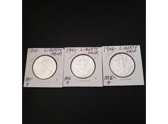 Lot Of 3 Silver Walking Liberty Half Dollars From The Early 1940'S - All Very Nice