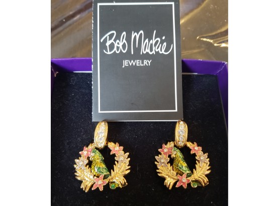 New In Box Parrot Clip On Earrings By Bob Mackie