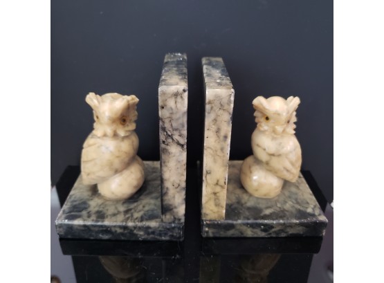 Set Of Marble Bookends With Owls