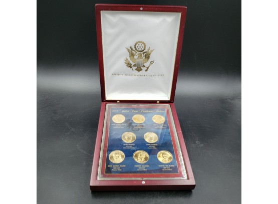 2008 U.S. Commemorative Gallery Set Of 8 Gold Plated 2008 Presidential $1 Coins In Case