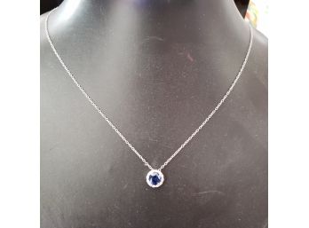 Sterling Silver Elisabeth Ashlie Halo Pendant Necklace Blue And Clear Stones