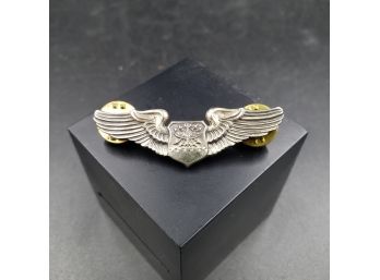Vintage Pilots Wings Badge Pin With Eagle In Shield By N.S. Meyer