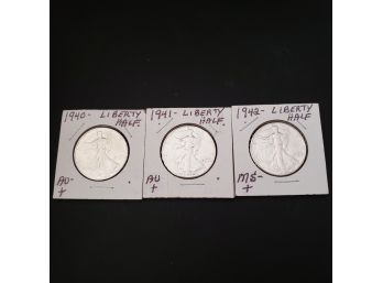 Lot Of 3 Silver Walking Liberty Half Dollars From The Early 1940'S - All Very Nice