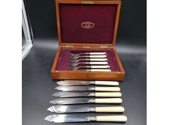 1905 Set Of 6 Fish Forks And Knives By Joseph Rodgers & Sons Sheffield England In Wood Case
