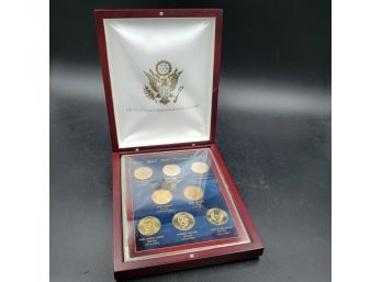 U.S. Commemorative Gallery Set Of Gold Plated 2008 Presidential $1 Coins In Case