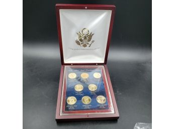 U.S. Commemorative Gallery Set Of 8 Gold Plated 2008 Presidential $1 Coins In Case