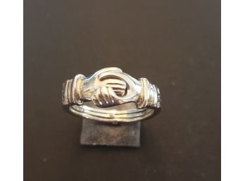 Vintage Design 3 Piece Sterling Silver Unity Ring With Shaking Hands - Size 5 3/4
