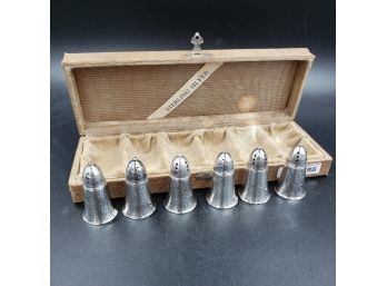 Set Of 6 Antique Personal Sterling Silver Salt And Pepper Shakers In Original Case