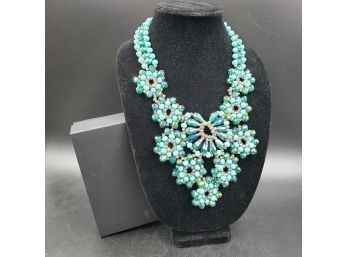 NEW WITH TAG Beautiful Teal Blue Crystal Glass Bead Collar Necklace By Dena G