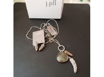 NEW J. Jill Agate And Pinecone Pendant Necklace And Matching Earring Set