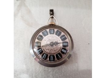 Ladies Silver Lucerne Pocket Watch Pendant Roman Numerals - Runs And Keeps Time