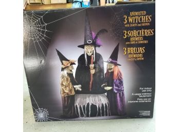 5' 8' Animated Halloween 3 Witch Display With Cauldron And Sound