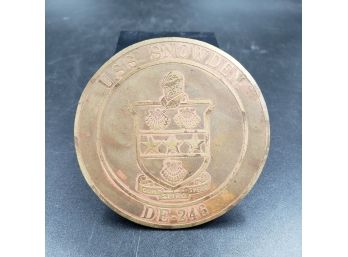 3' Round Bronze Medallion From The USS Snowden DE-246 Destroyer War Ship