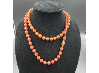 40' Strand Of Knotted Genuine Carnelian Beads