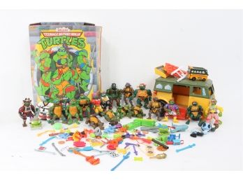 Vintage 1990s Teenage Mutant Ninja Turtles Deluxe Collectors Case With Figures ,Vehicle's And Accessories