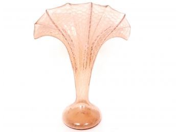 Pink Czechslovakia Lattice Glass Fan Vase 12' Tall