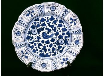 Taormina Fine Italian Ceramic 11' Blue White Plate With Bird