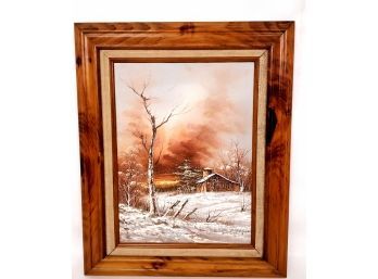 Framed 1987 Signed Rozario Winter Themed Landscape Oil On Canvas