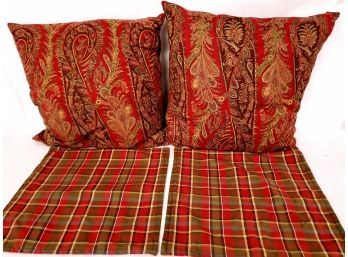 2 Large Red Paisley Throw Pillows And Set Of 2 Pottery Barn Plad Pillow Shams
