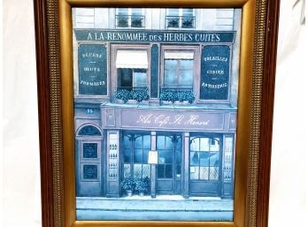 Framed French Street Scene Print On Canvas