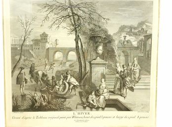 Nicolas De Larmessin After: Jean-Antoine Watteau  Engraving Titled L'Hiver