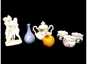 Lot Of Decorative Ceramics Including Wedgewood Vase And Piano Musical Jewelery Box