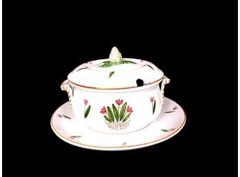 Vintage CANTAGALLI Firenze Soup Tureen Made Italy Pink Tulip Flowers Artichoke
