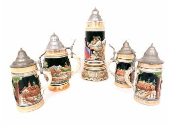 Collection Of 5 German Beer Steins