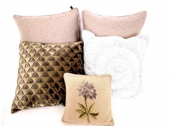 Lot Of 5 Throw Pillows Including 2 Home Accents Feather Pillows And Decorative Throw Pillows.