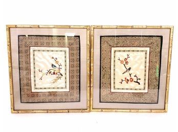Pair Of Framed Chinese Needlepoint  On Silk