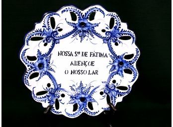 11' Alcobaca Portugal Pottery Bless This Home Reticulated Plate