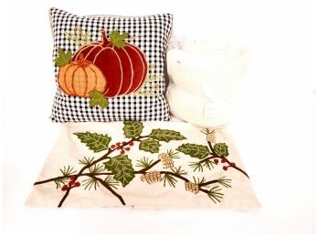 Festive Fall Embroidered Throw Pillow Pottery Barn Pillow Sham And Thermal Knit Sherpa Backed Throw Blanket