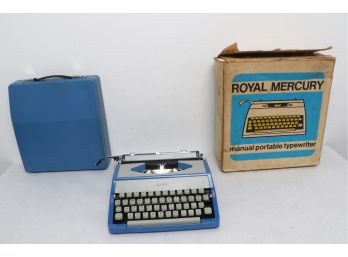 Vintage Rare Blue Royal Mercury Typewriter In The Box  Like New Condition