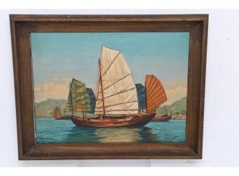 Vintage Oil Painting On Canvas Signed Francis Tsoy  Hong Kong