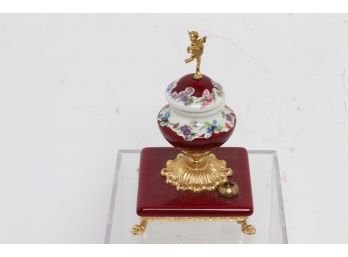 Vintage Porcelain And Brass Inkwell