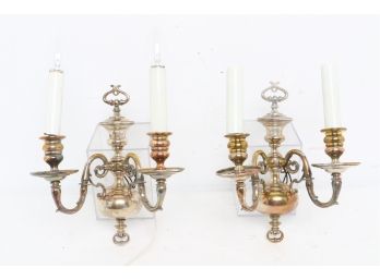 Pair Of Antique Silver-plated Electric Sconces