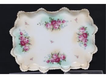 Antique European Porcelain Tray With Rose Decorations