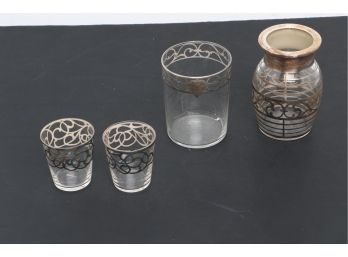 Group Of Antique Sterling Silver Glass Overlay