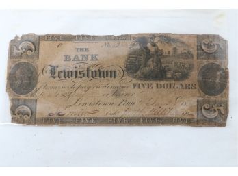 Authentic  Circa 1836 United States 5 Dollar Paper Currency