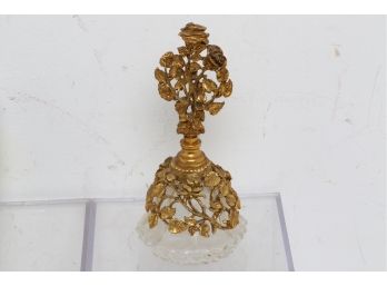 Vintage Gilded Metal And Glass Perfume Bottle