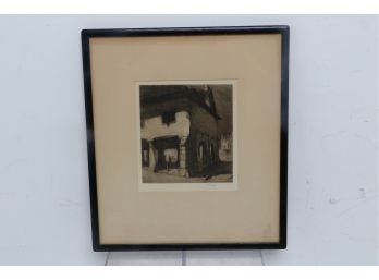 Antique Etching Signed - H. Hood In Pencil
