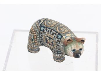 Vintage Native American Hand Painted Bear Statue - Signed