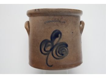 Antique Stoneware Crock With Cobalt Flower - From New Haven, CT