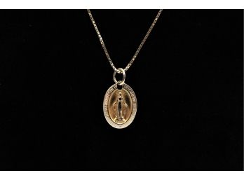 14 Karat Gold Box Chain With 14K Virgin Mary Medallion