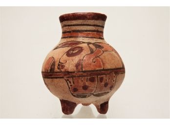 Pre-Columbian Mayan Poly-Chrome 3 Legged Vessel